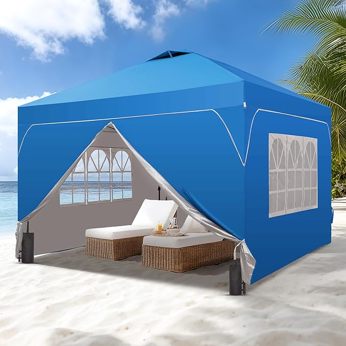 GDY 12x12FT Pop Up Canopy Tent with One Push Setup, Easy to Install with 4-Sidewalls for Events, Parties, Camping, Outdoor Gazebo with 4-Sandbags, Blue.