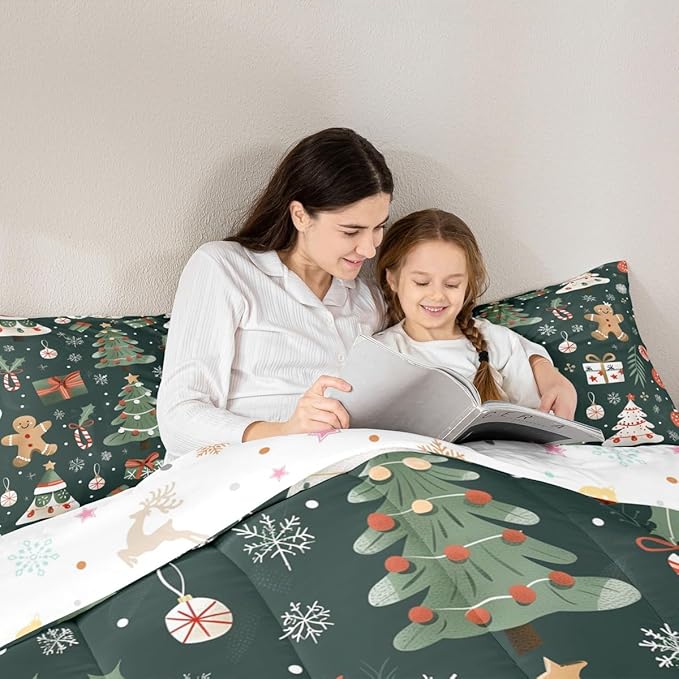 Feelyou Christmas Comforter Set Twin Size Xmas Tree Bedding Set for Kids Boys Girls Gingerbread Man Duvet Quilt New Year Gift Bedroom Decor Microfiber 2 Pcs with 1 Pillow Cases
