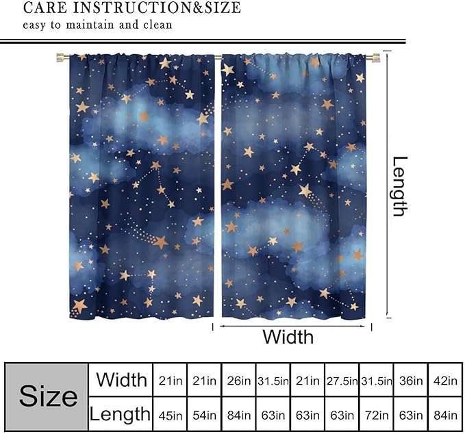 Starry Sky Blackout Curtains, Starry Scenery Blue Night Sky Stars Window Drapes for Kids Boys Girls Bedroom Living Room 84" W X 84" L