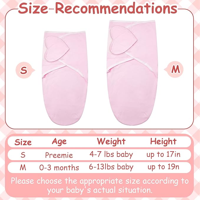 Ramede 6 Pack Preemie Swaddle Blanket with Hats Sleep Swaddle for Baby Boy Girl Preemie Newborn Sacks Soft Cotton Wearable(Heart,Pink)