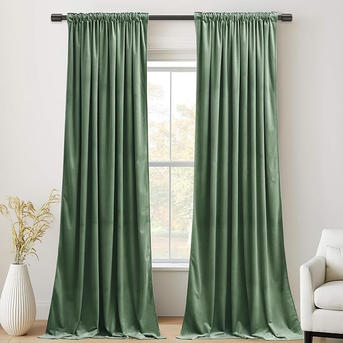 StangH Emerald Green Velvet Curtains - Room Darkening Thermal Insulated Velvet Drapes for Bedroom, Living Room, Home Theater - Super Soft Window Treatment with Pleat Tape, 52 x 84 Inch, 2 Panels