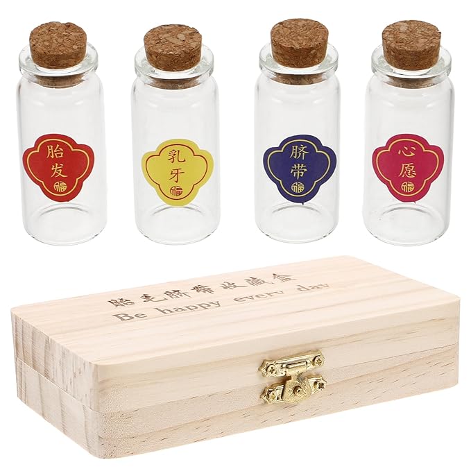 Multipurpose Keepsake Box for Large Wooden Organizer with Bottles for Lanugo Umbilical Cord First Hair Storage Memory Case Girl Boy Newborn Souvenir Holder