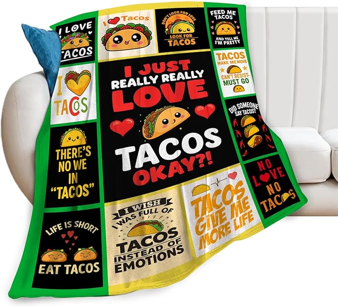 Taco Fleece Blanket Just a Girl Who Loves Tacos Throw Blankets for Girls Women Super Soft Warm Flannel Cartoon Food Throws Gifts for Kids Cozy Fuzzy Plush Stuffed Couch Bed Bedding Decor 60"x50"