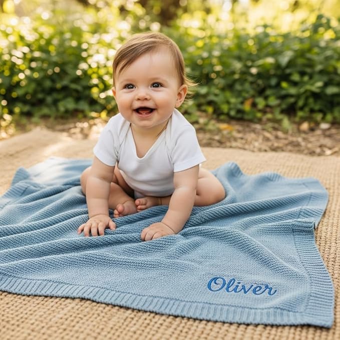 Personalized Baby Blanket - 100% GOTS Certified Organic Cotton - Custom Baby Blanket for Boys and Girls - Embroidered Swaddle, Customized Baby Name Blankets (Pink)