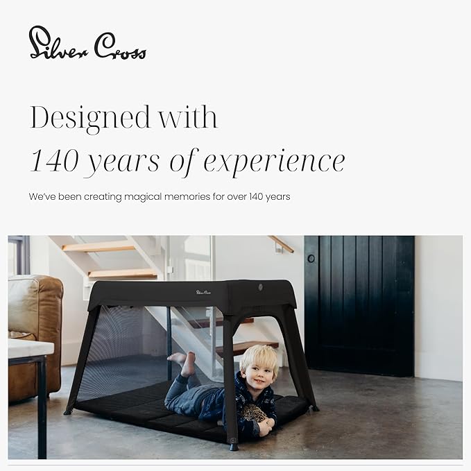Silver Cross Sleep & Go 3 in 1 Travel Crib - Converts Newborn Bassinet, Crib to Playard - Portable, Lightweight, Easy to Pack with Comfortable Mattress for Infants to Toddlers - Carbon (Sustainable)