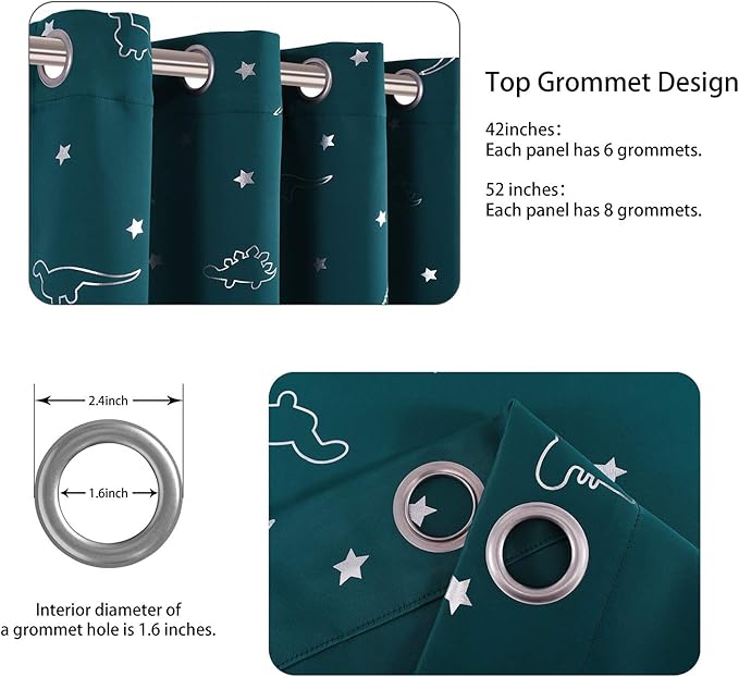 LORDTEX Dinosaur and Star Foil Print Blackout Curtains for Kids Room - Thermal Insulated Curtains Noise Reducing Window Drapes for Boys and Girls Bedroom, 42 x 84 Inch, Sapphire, Set of 2 Panels