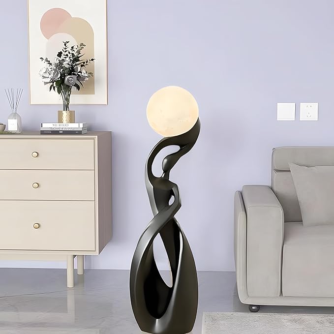 Bofea-Modern Minimalist Floor Lamp, Black for Living Room, Creative Nordic Bedside Bedroom with 3D Moon Tall Lights, Art Decoration for Girls Room, Dresser, Office