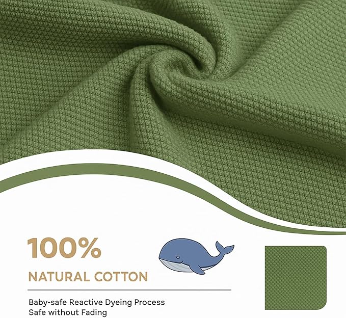 Cotton Baby Blanket with Ruffle Edge Soft Breathable Newborn Blanket for Boys & Girls, Lightweight Knit Throw for Crib, Stroller & Nursery Multiple Colors Available Sage Green 28x36