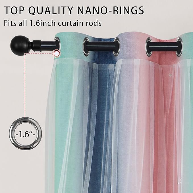 XiDi Pink Grey Green Girls Curtains for Bedroom Rainbow Blackout Short Curtains for Kitchen Cafe Window Room Darkening Kids Childs Nurser Room Wall Decor 84 inches Long 34 inches Wide 2 Panels Set