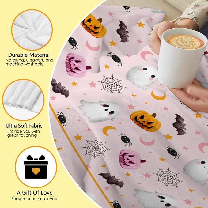 Custom Name Blanket | Personalized Ghost Blanket for Boys & Girls | Plush Cozy 30"x40" Toddler/Crib Size Halloween Decor Gift