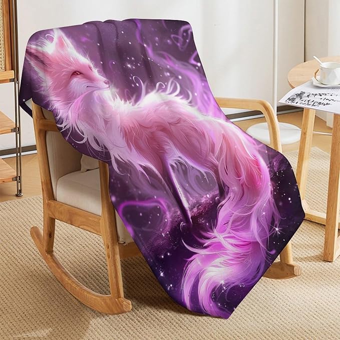Pink Fox Throw Blanket Fox Blankets Gifts for Couch Sofa Bed Stuff Decor Soft Cozy Lightweight Fleece Flannel Bedding for Lover Men Women Girls Adults 50"x60"