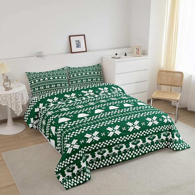 Feelyou Christmas Bedding Set for Kids Boys Girls King Size Xmas Deer Elk Decor Comforter Set Ultra Soft Xmas Snowflake Comforter Winter Duvet Quilt Bedroom Decor Christmas Decor Quilt
