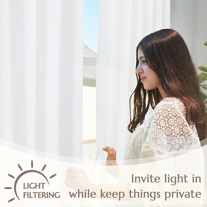 jinchan White Lined Linen Blend Curtain for Living Room 90 Inch Length 2 Panels Curtains for Sliding Glass Doors, 50 Inch Wide Farmhouse Drapes with Rod Pocket Back Tab(50W x 90L, White)