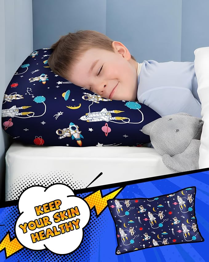 Silk Pillowcase for Kids - 30 x 20 Inches Queen Size Mulberry Silk Pillow Case with Zipper Cute Cartoon Kawaii Teens Girls Boys Pillowcase for Hair and Skin, Planet Stars