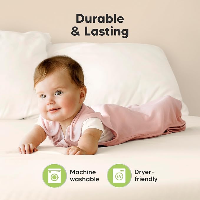 2-Pack Organic Baby Sleep Sacks, 100% Cotton - Soft & Breathable 0.5TOG Baby Wearable Blanket, Toddler Sleeping Sack 0-6 months, Easy to Wear Transitional Swaddles for Newborns, Infants(Mist Rose, S)