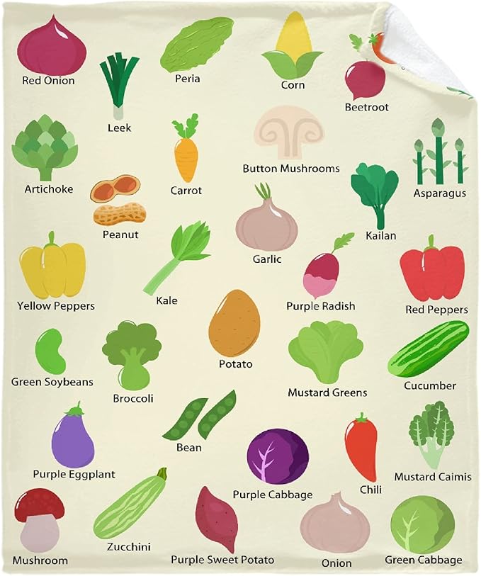 Thuswarm Colorful and Various Vegetables Flannel Blanket for Autumn Winter Gifts Warm Cozy Soft Funny Print Throw for Bed Couch Sofa 50”×40” Small for Kid