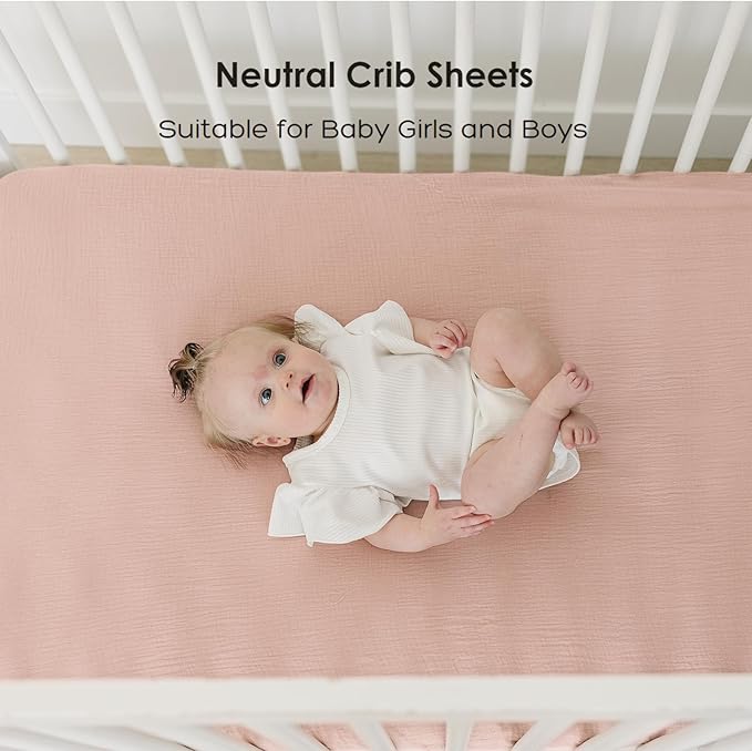Muslin Cotton Crib Sheets - Neutral Fitted Sheets for Standard Crib& Toddler Mattress Soft and Breathable Baby Sheets for Boys and Girls - 28"x52"