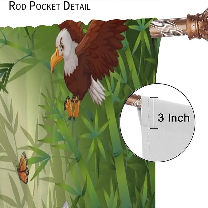 Cartoon Animal Curtains, Cute Animals Bamboo Forest Blackout Window Treatments, Rod Pocket Thermal Insulated Drapes 2 Panel Sets for Kids Room Nursery Classroom, 52" W X 84" L