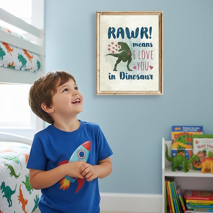 DREAM BIG PRINTABLES RAWR! Means I Love You In Dinosaur Art Print - 8x10 | Charming and Playful Art Print | Perfect for Kids' Rooms, Playrooms, or Nurseries | Unframed Dinosaur-themed Wall Art