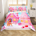 Feelyou Christmas Pink Comforter Cover Set Cute Deer Print Bedding Set Twin Size for Kids Boys Girls Bedroom Bed Decor Xmas Christmas Duvet Cover Soft Bedspread Cover,No Comforter