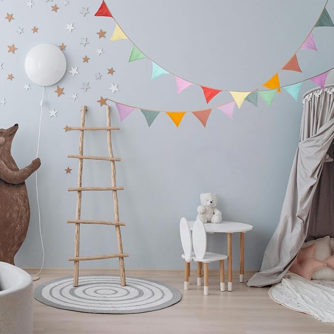 Fabric Bunting Banner, 2 Pack Handmade Neutral String Banner Each 8.5 ft 10 Flags Nursery Wall Hanging Wedding Birthday Home Baby Shower Party Decoration Bunting (Pink Candy)