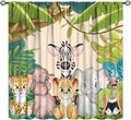 Animals Curtains Colorful Forest Cartoon Cute Zebra Tiger Elephant for Kids Boys Girls Nursery Bedroom Living Room Blackout Rod Pocket Decoration Window Drapes 2 Panels W31.5xL63in