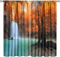 Forest Waterfall Blackout Curtains, Fall Leaves Trees Jungle Autumn Stream Country Nature Landscape Scenery Window Drapes, for Bedroom Living Room 42" W X 54" L