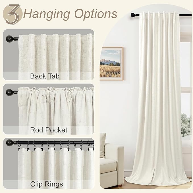 Cream Linen Blackout Curtains by Size 70 Inches Wide x 63 Inch Length Extra Wide Black Out Curtains for 72 Inches Width Bedroom Living Room Darkening Light Blocking Thermal Ivory Off White Drape 70x63