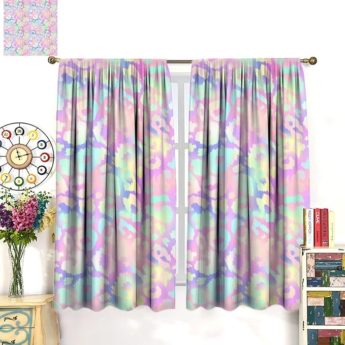 Colorful Leopard Curtains, Cheetah Safari Modern Rainbow Leopard Design Window Curtains for Bedroom Living Room Boys Kids Room 42" W X 63" L