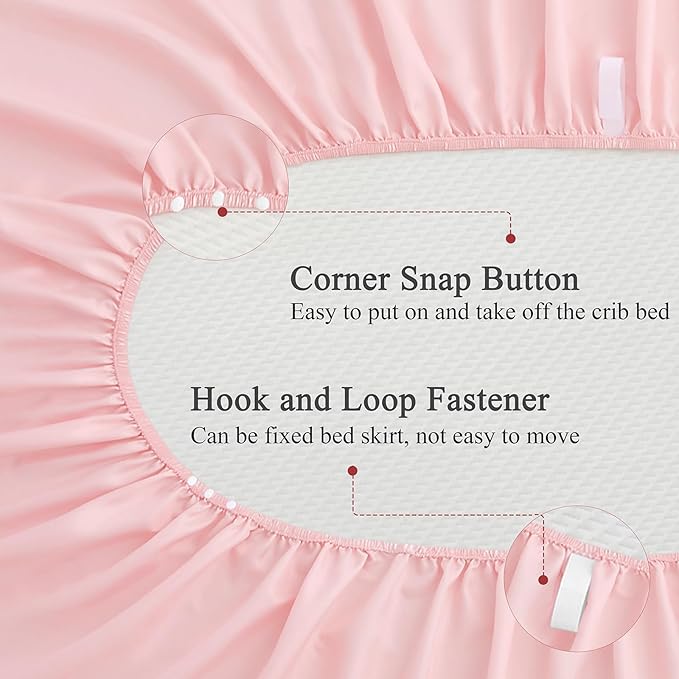SiinvdaBZX 2-Piece Set Satin Crib Sheets & Crib Bed Skirt, 52" x 28" Silky Soft Ruffled Baby Crib Skirt with Adjustable Elastic 14" Drop, Fit for Standard Crib & Toddler Bedding (Pink)