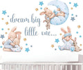 Blue Bunny Wall Decals, Baby Boy Room Rabbit Wall Decor, Animal Stickers for Kids Playroom, Toddler Bedroom and Nursery Decoration, Removable Vinyl Decals, Peel and Stick, Moon, Stars.