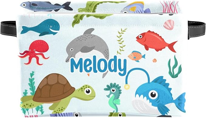 Deven Ocean Animal Personalized Large Storage Baskets for Organizing Shelves with Handle,Closet Decorative Storage Bins for Bathroom,Nursery,Home