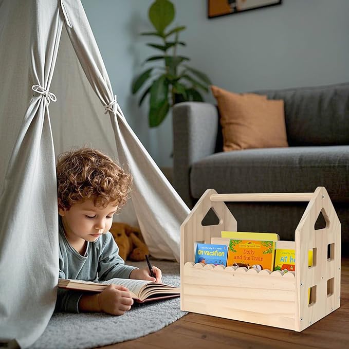 Double-Sided Montessori Scalloped Bookshelf for 1-5 Years, Nursery Cute Storage for Books, House Shape Wooden Nursery Small Bookshelf, Room Furniture, Baby Bookcase 12 * 11.6 * 7.9"