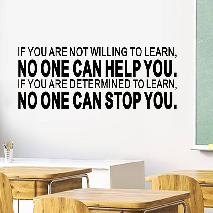 Inspirational Quotes Wall Decals for Office: Motivational Positive Vinyl Art Wall Stickers - School Classroom Workplace Home Wall Decor - If You are Not Willing to Learn 32"X12.5"