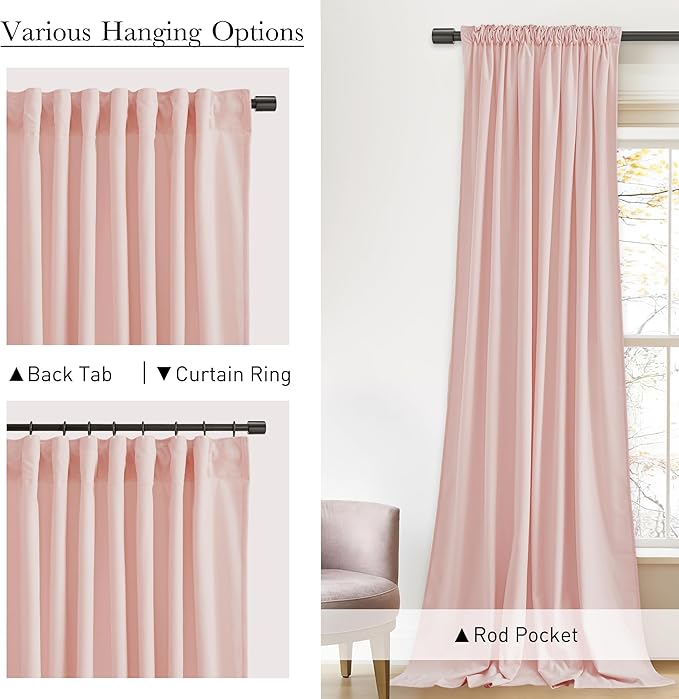 StangH Baby Pink Velvet Curtains Room Darkening Thermal Insulated Drapes for Bedroom Living Room Girls' Room, Super Soft Window Treatment with Rod Pocket Back Tab, 52x108, 2 Panels