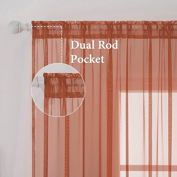 MIULEE 2 Panels Solid Color Sheer Window Curtains Elegant Window Voile Fall Panels/Drapes/Treatment for Bedroom Living Room (54X96 Inches Burnt Orange)