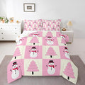 Feelyou Pink Christmas Kids Comforter Set Toddler Size Snowman Bedding Set Xmas Tree Duvet Quilt for Kids Boys Girls Bedroom Decor Microfiber Ultra Soft Breathable