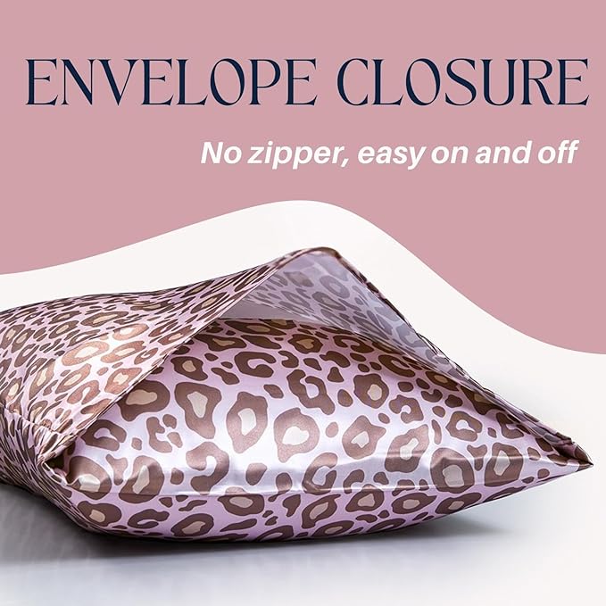 Silky Satin Toddler Pillowcases Pack of 2, 13x18 Inches Pink Leopard Travel Pillowcases with Envelope Closure, Small Kids Pillow Cases Covers