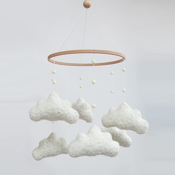 Cloud Mobile for Crib Boho Baby Mobile for Crib Bassinet Boucle Cloud Baby Crib Mobile for Girls Boys Neutral Nursery Mobiles