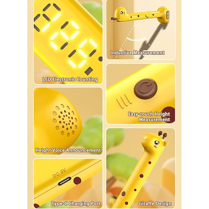 Ultrasonic Height Stadiometer - Height Growth Chart Wall Hanging Measuring Ruler | Rechargeable Growth Tracker | Smart Digital Measuring Device for Baby Toddler Boys Girls Children Bedroom