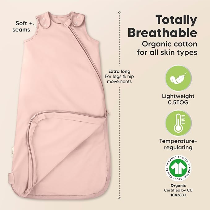 2-Pack Organic Baby Sleep Sacks, 100% Cotton - Soft & Breathable 0.5TOG Baby Wearable Blanket, Toddler Sleeping Sack 0-6 months, Easy to Wear Transitional Swaddles for Newborns (Butterflies, S)