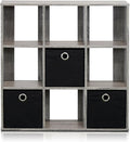 Furinno Simplistic 9-Cube Organizer with Bins, Small Size (Assembled unit dimensions : 7.9"D x 26.5"W x 26.7"H inches), French Oak/Black