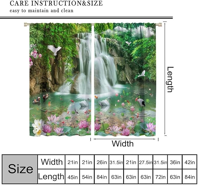 Scenery Waterfall Blackout Curtains, China Country Landscapes Nature Pattern Window Drapes, for Bedroom Living Room 55" W X 63" L