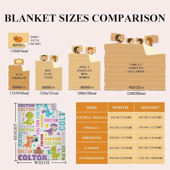 Dinosaur Lover Personalized Blanket with Custom Baby Dinosaur Custom Name Flannel Blanket Soft Throw Meaningful Gift for Toddlers Girls Boys Kids Pets 50 * 40" S for Kid