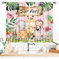 Kids Safari Animals Curtains, Cartoon Giraffe Elephant Monkey Woodland Jungle Tropical Leaf Pink Window Curtains for Boys Girls Baby Living Room Bedroom Nursery Classroom 2 Panels, 55x39 Inch