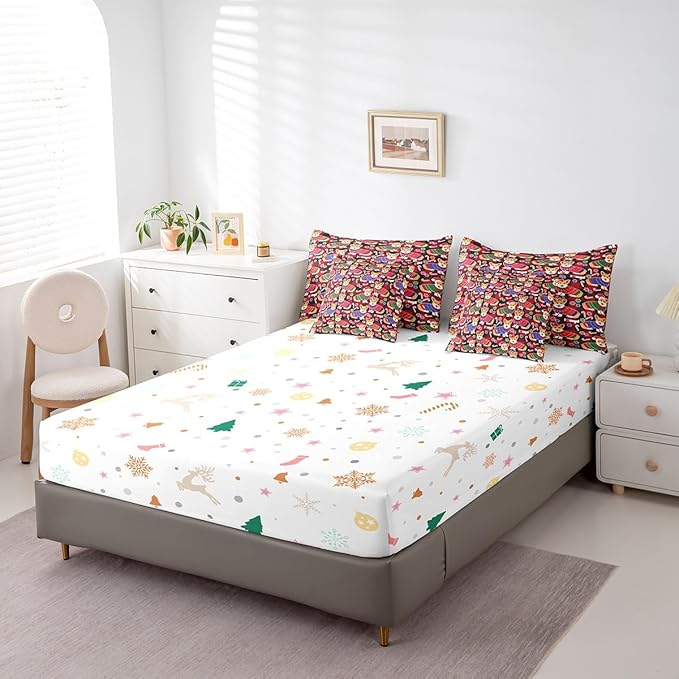Feelyou Cute Dog Comforter Set with Sheets Cartoon Christmas Bed Set for Kids Boys Girls Merry Christmas Decor Bed in a Bag Red Geometric Lattice Bedding Set Bedroom Collection King Size