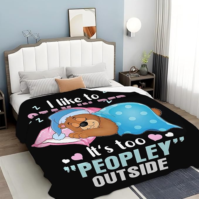 Funny Bear Throw Blanket Bear Gifts for Girls Boys Women Men Kids Adults Soft Flannel Fleece Blanket for Couch Sofa Bed Home Decor 40"x50"