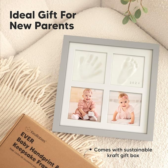 KeaBabies Baby Hand and Footprint Kit - Baby Footprint Kit, Clay Handprint Keepsake Frame, Nursery Picture Frame For Newborns, Personalized New Mom Gifts for Showers & Registry (Cloud Gray)