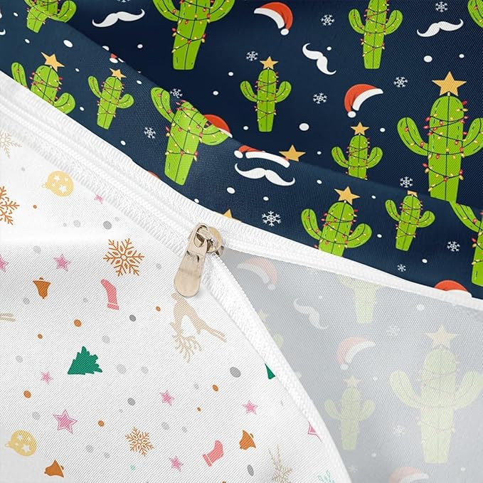 Feelyou Christmas Duvet Cover Boys Cartoon Cactus Xmas Theme Bedding Set for Kids Teens Ultra Soft Snowflake Comforter Cover Set New Year Bedspread Cover Room Decor King Size Bedclothes Zipper
