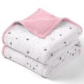 lulumoon Muslin Baby Blanket - Cotton Quilt Blankets for Toddlers - Reversible Nursery Crib Blanket for Baby Boys and Girls 47"x47"(Pink Star)